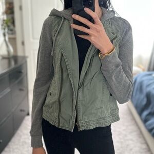 Hollister Olive Green and Grey Color Jacket with Hoodie Size S